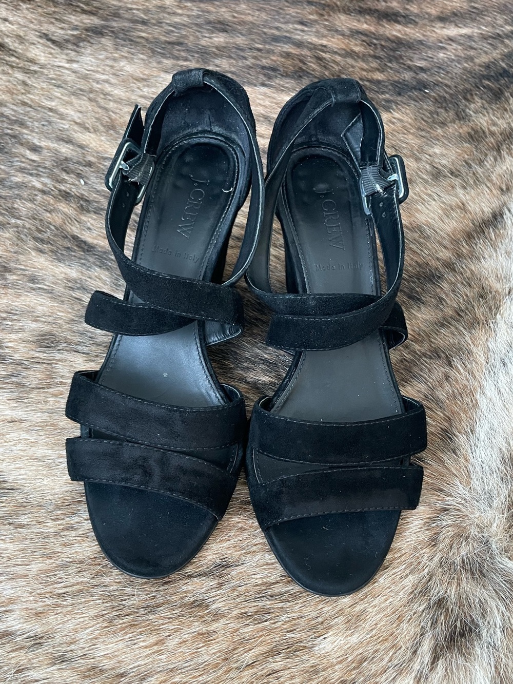 J. Crew Black Suede Heeled Sandals 8.5